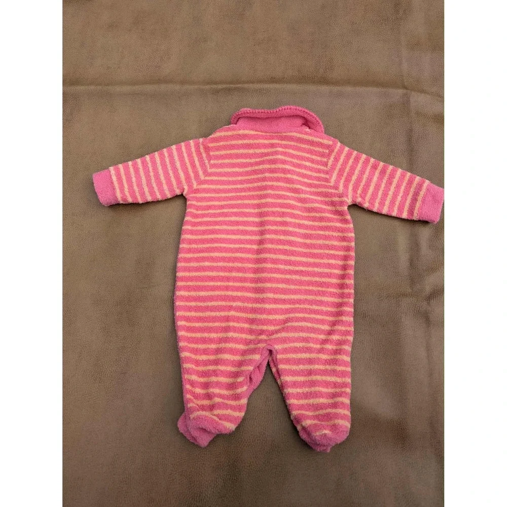 Vtg Carter's Pink Orange Stripe Cat Terry Cloth Baby Girl Sleeper 0-3 Mos Footed